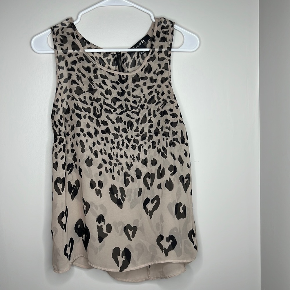 Forever 21 semi-sheer leopard sleeveless tank. Zip back. Nude/ black markings.